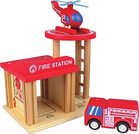 Nicko Q-Pack Wooden Fire Station homepage image wooden firestation,firestation,wooden toys